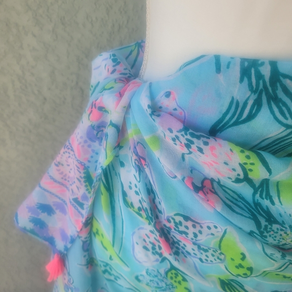Lilly Pulitzer Pareo Wrap/Scarf Sway This Way Blue Pink Print Tassels 40X74 - Picture 4 of 11